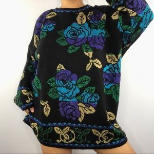 Vintage Sweatshirt. Unique Glitter Knit Floral